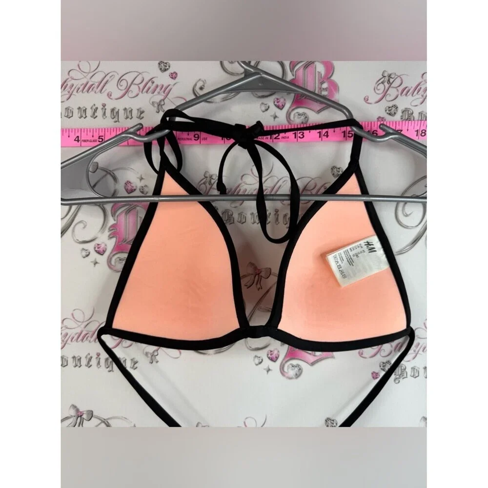 H&M halter orange neon Peach Triangle Bikini Top with Black Trim - Women Swim